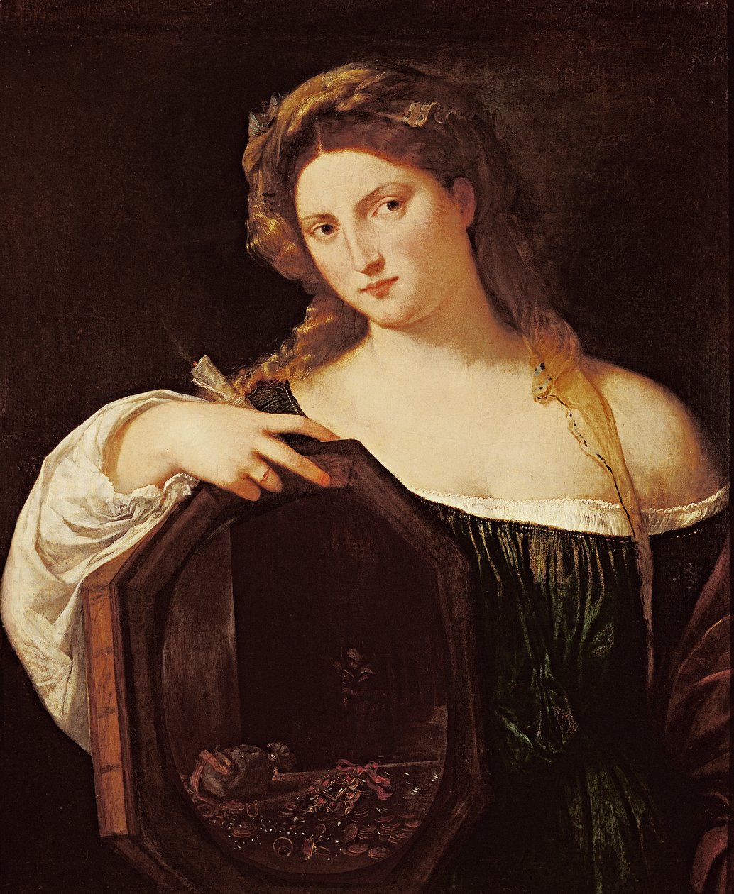 Allegori över fåfänga eller ung kvinna med spegel, ca 1515 av Tiziano Vecelli
