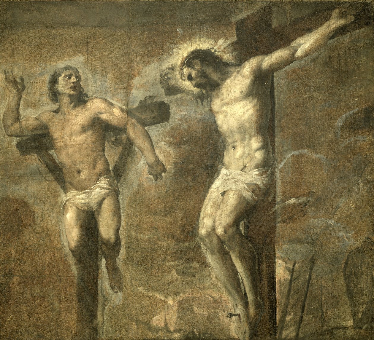 Kristus på korset och den gode tjuven, ca 1565 av Tiziano Vecelli