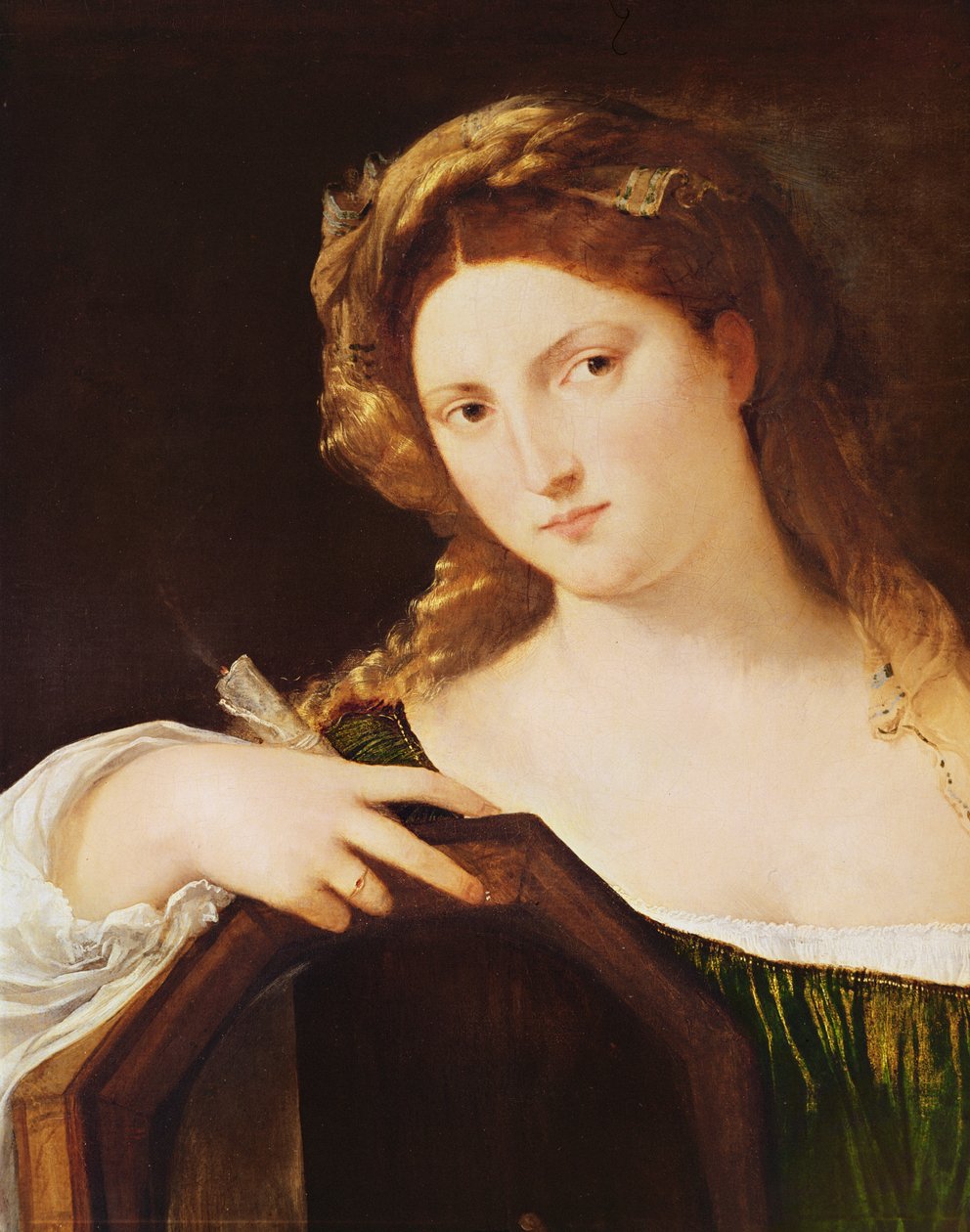 Detalj av Allegory of Vanity, eller Ung kvinna med en spegel, c.1515 av Tiziano Vecelli
