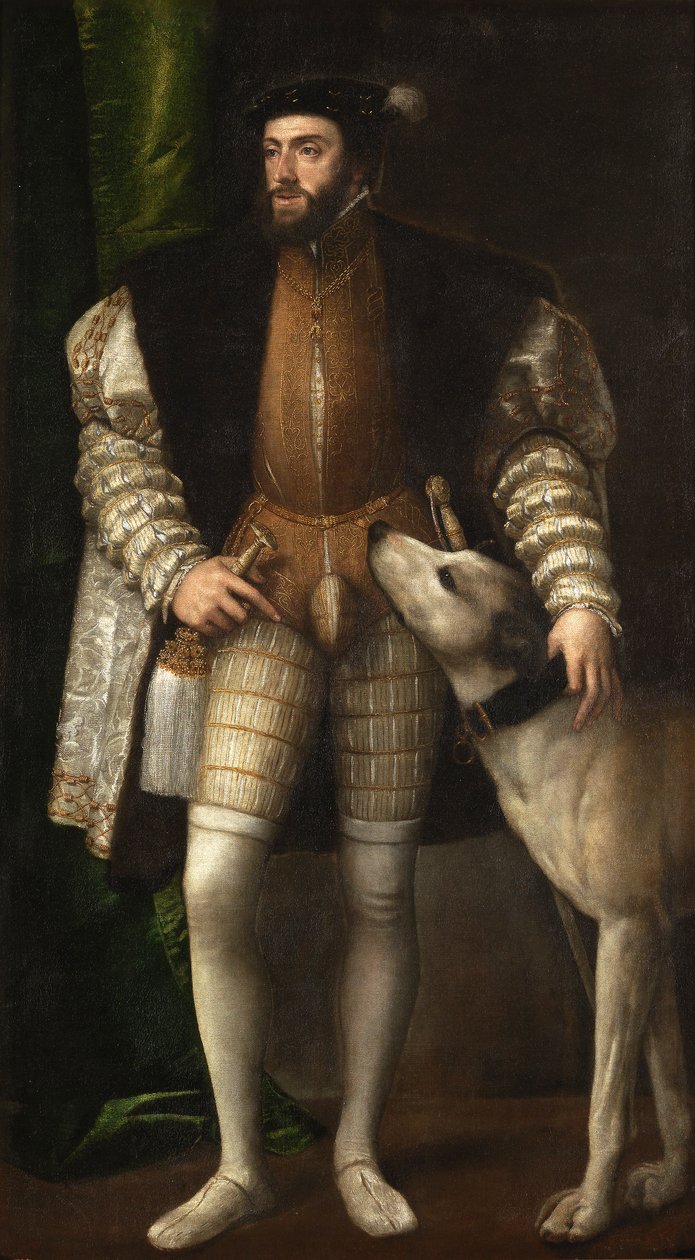 Kejsar Karl V med en hund av Tiziano Vecelli