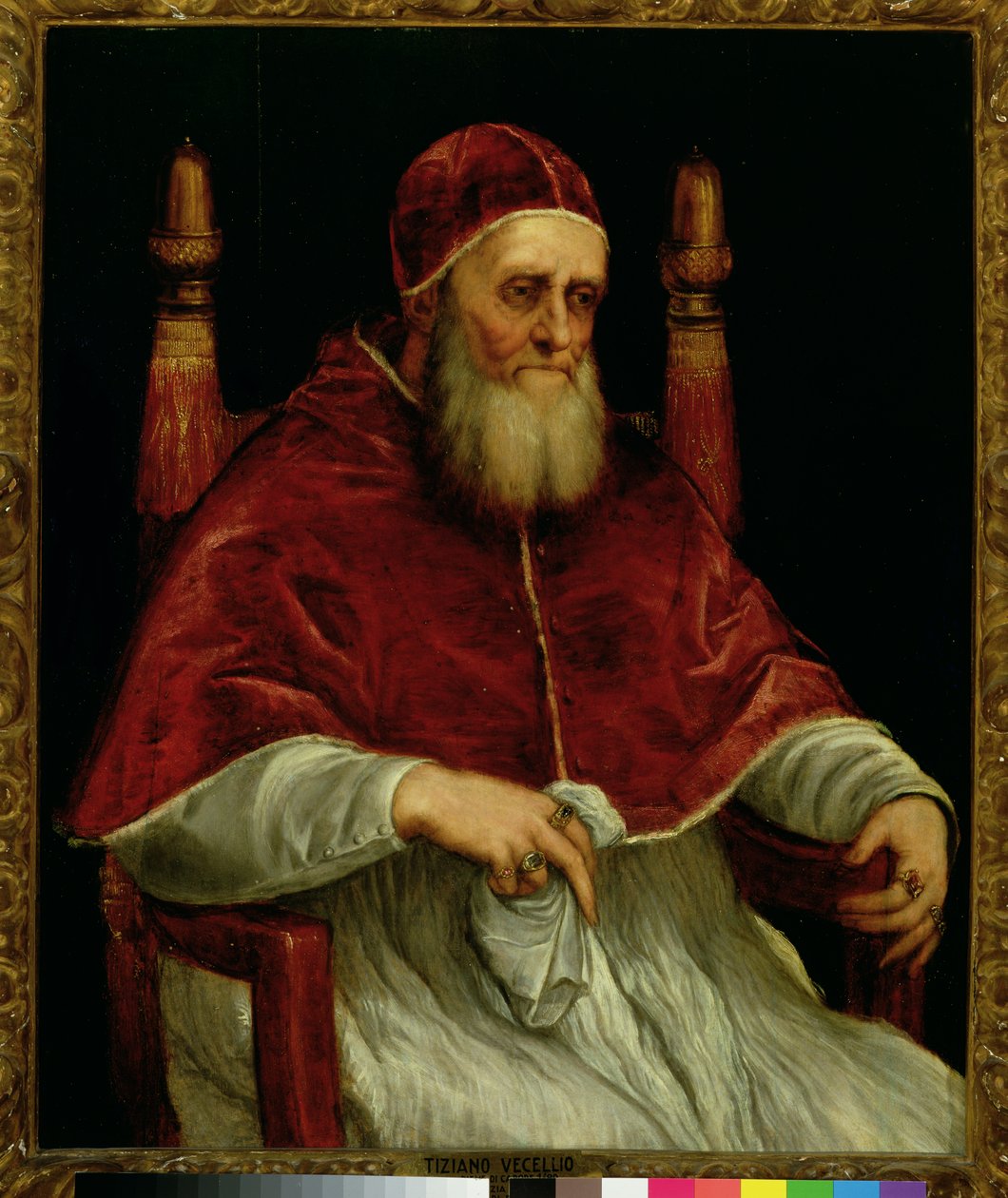 Påven Julius II (1443-1513) efter en målning av Rafael, ca 1545-46 av Tiziano Vecelli