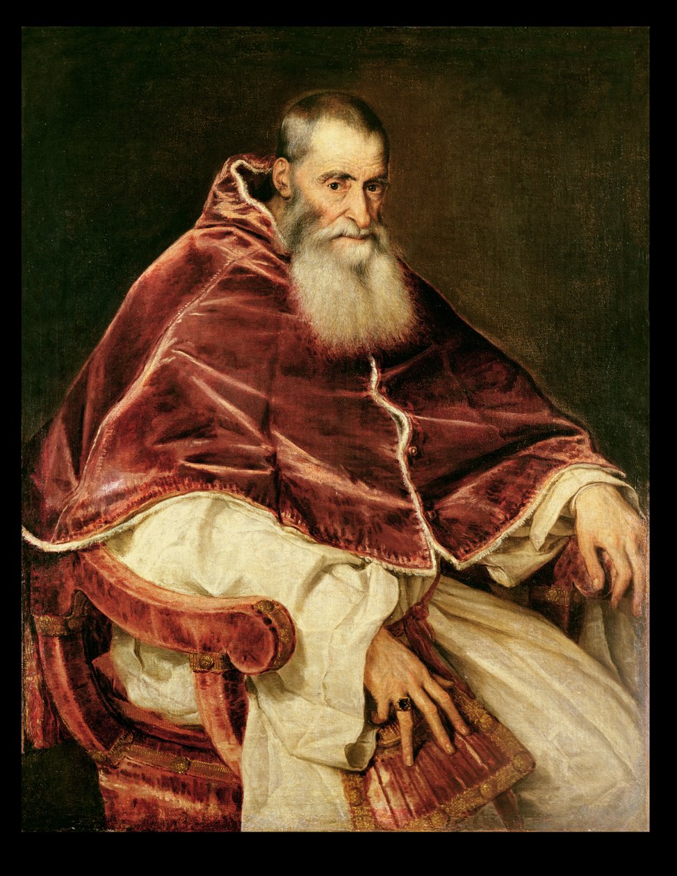 Porträtt av Alessandro Farnese (1468-1549) påven Paul III, 1543 av Tiziano Vecelli