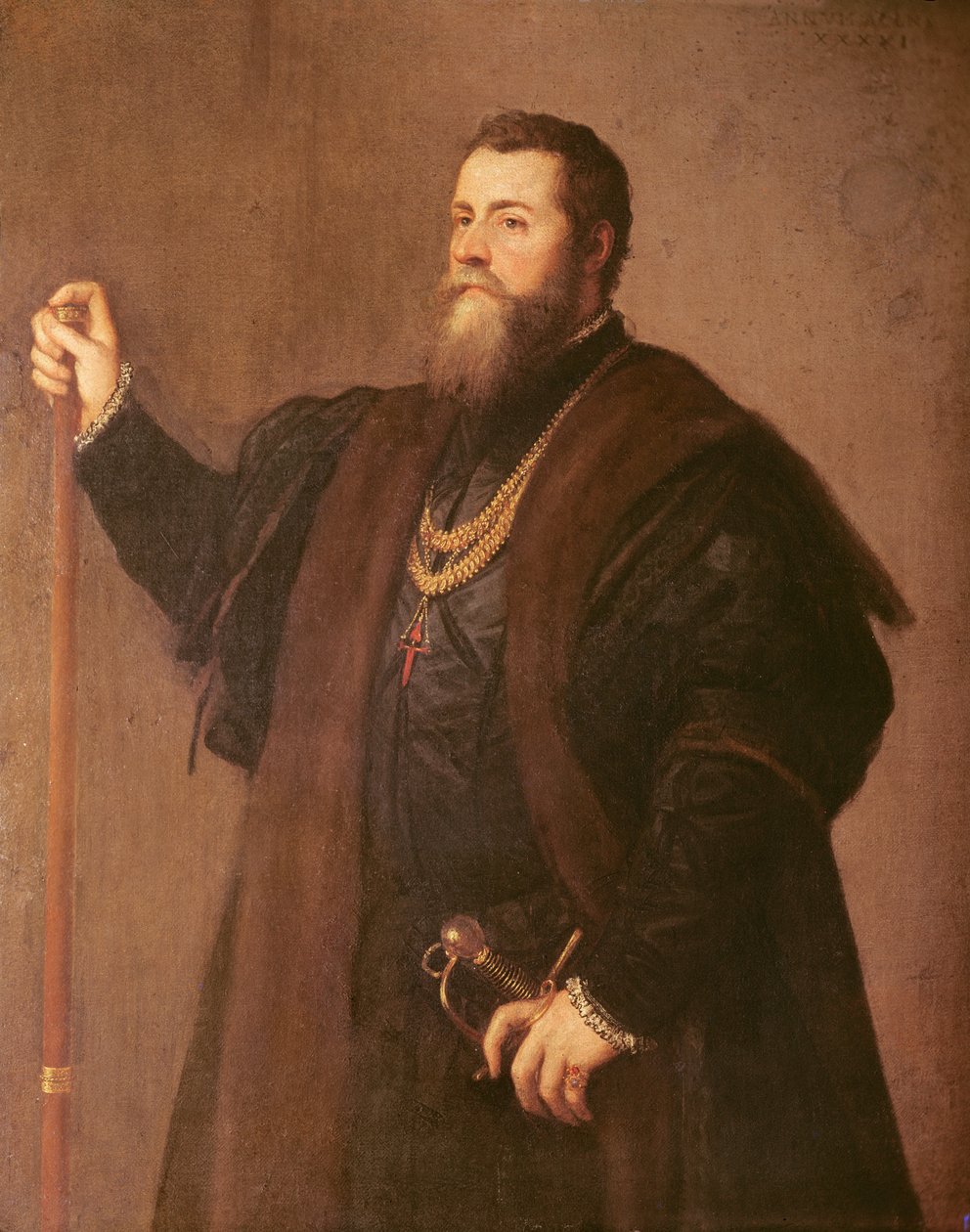 Porträtt av en riddare av Santiagoorden, 1542 av Tiziano Vecelli