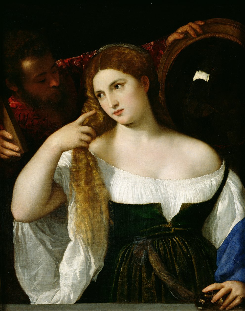 Porträtt av en kvinna vid hennes toalett, 1512-15 av Tiziano Vecelli