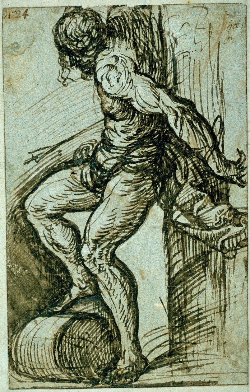 Study for St. Sebastian on the high altar of SS. Nazaro e Celso, Brescia av Tiziano Vecelli