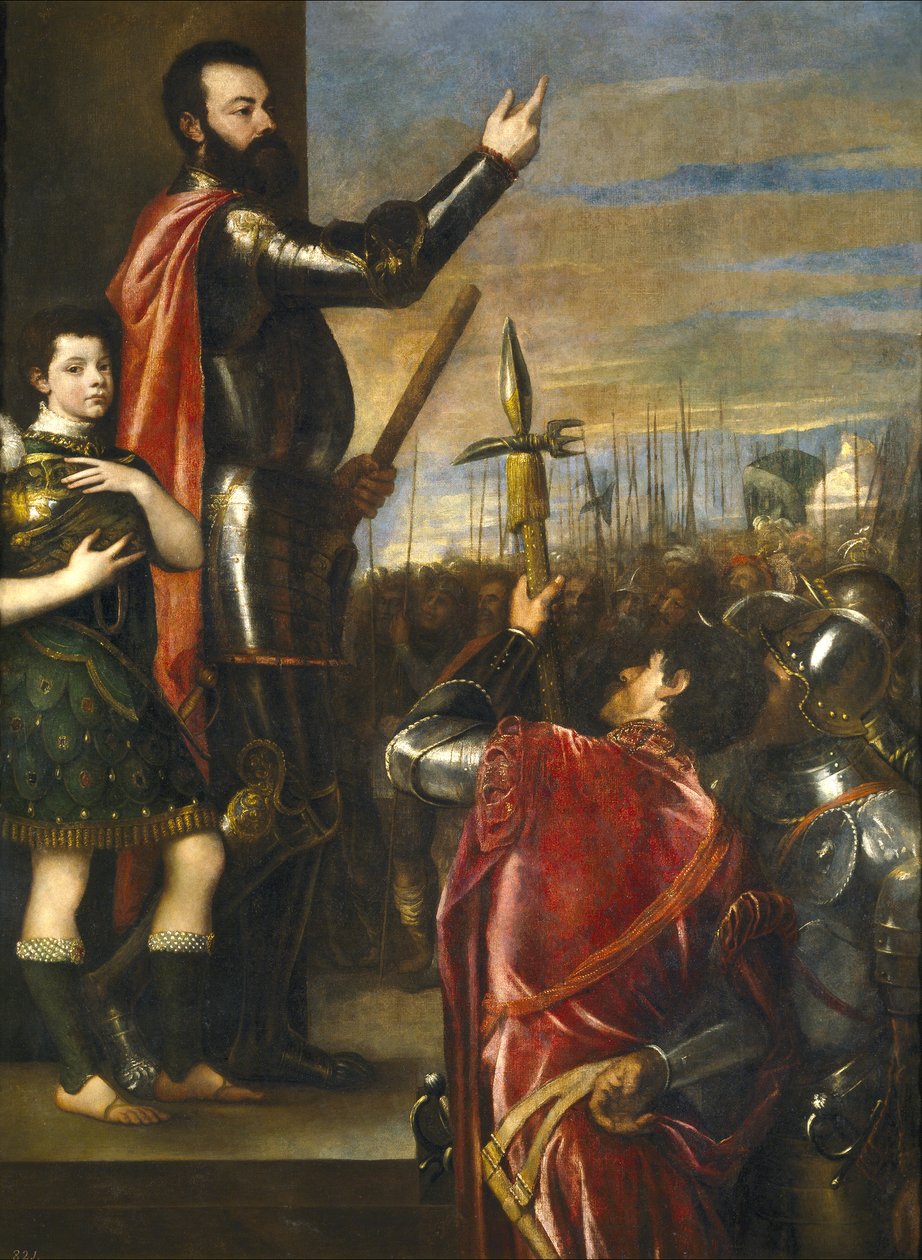 The Marquis of Vasto addressing his troops av Tiziano Vecelli