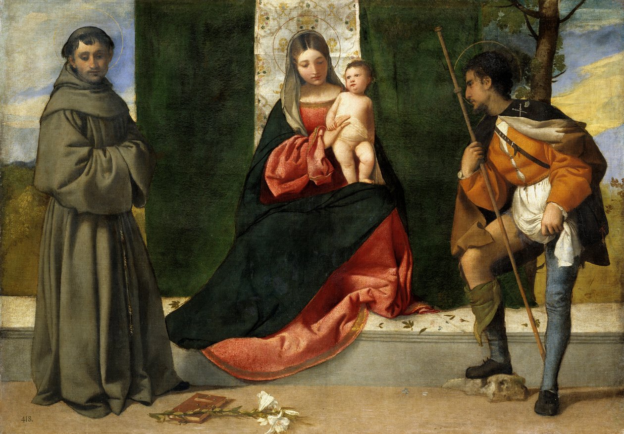 The Virgin and Child between Saint Anthony of Padua and Saint Roque av Tiziano Vecelli