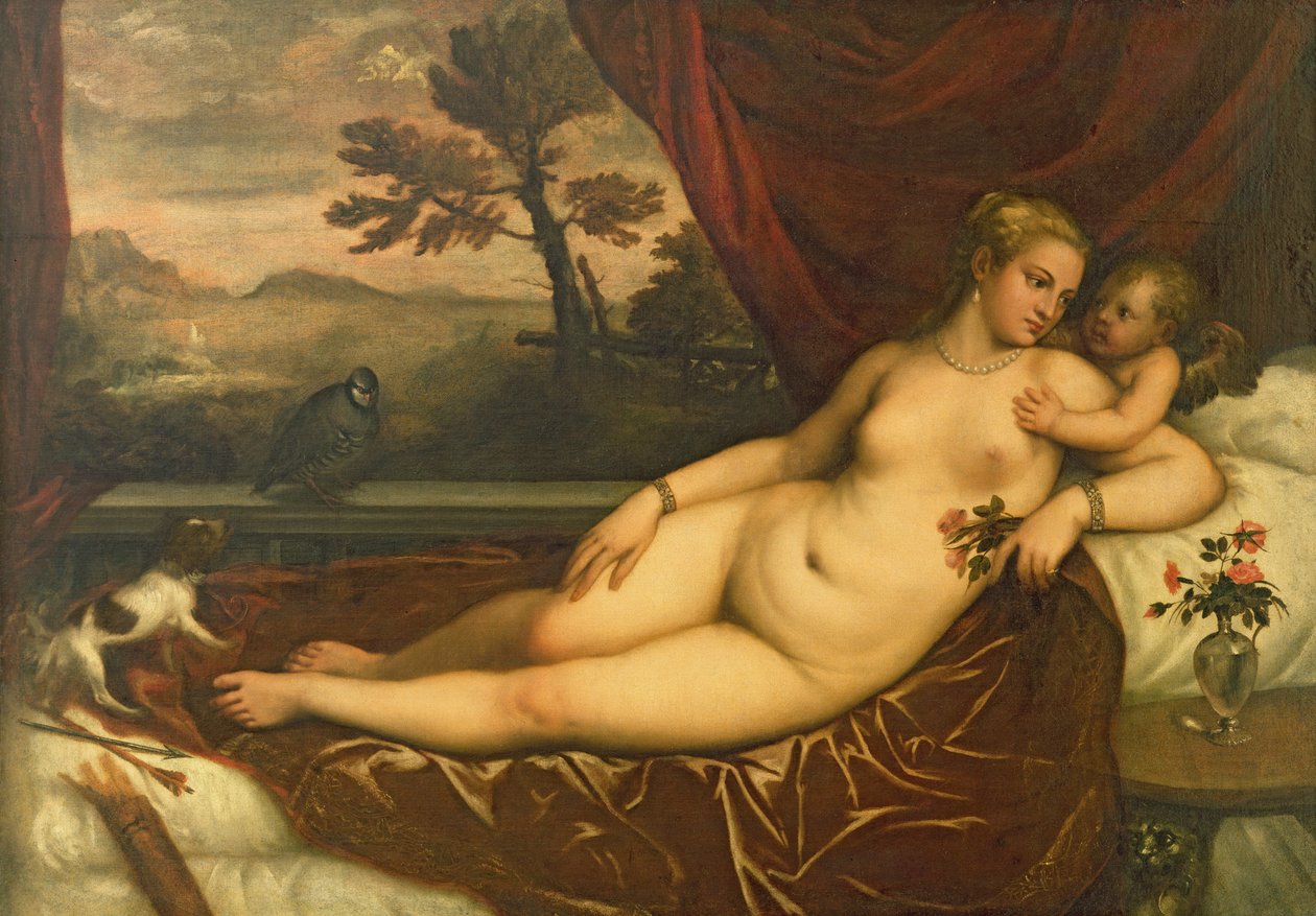 Venus och Amor av Tiziano Vecelli