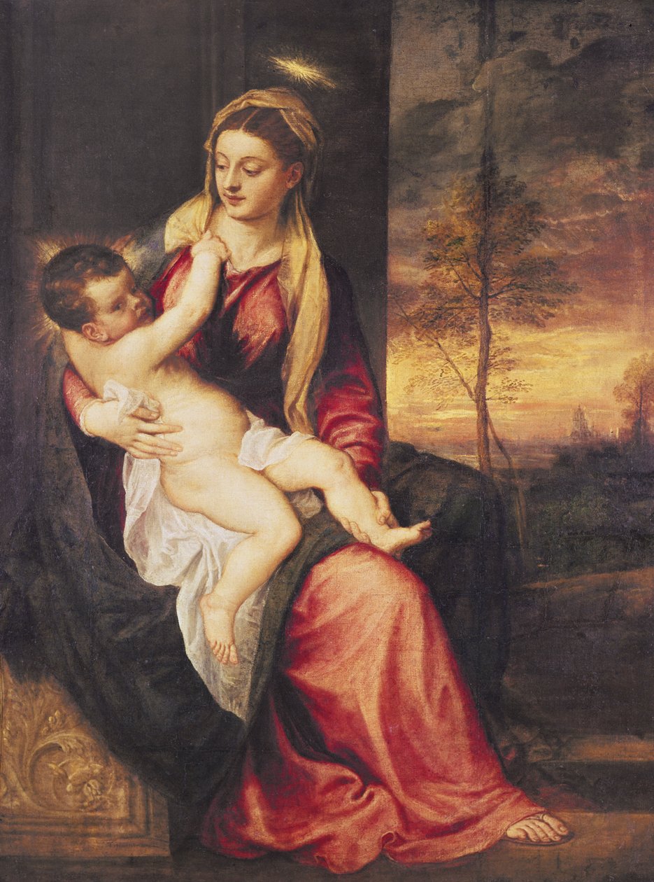 Jungfru med barn i solnedgången, 1560 av Tiziano Vecelli