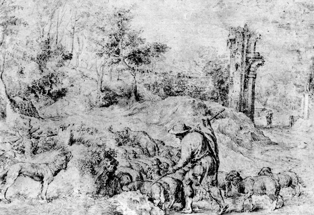 Landskap med herde och flock, c1520, 1937 av Tiziano Vecelli