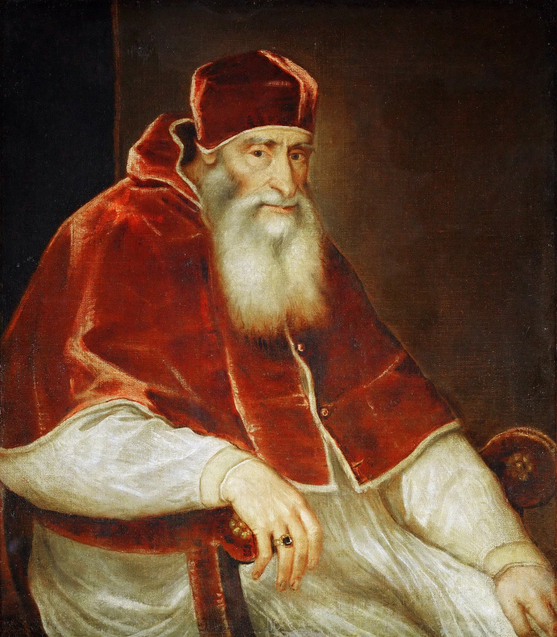 Porträtt av påven Paul III Farnese, 1543 av Tiziano Vecelli