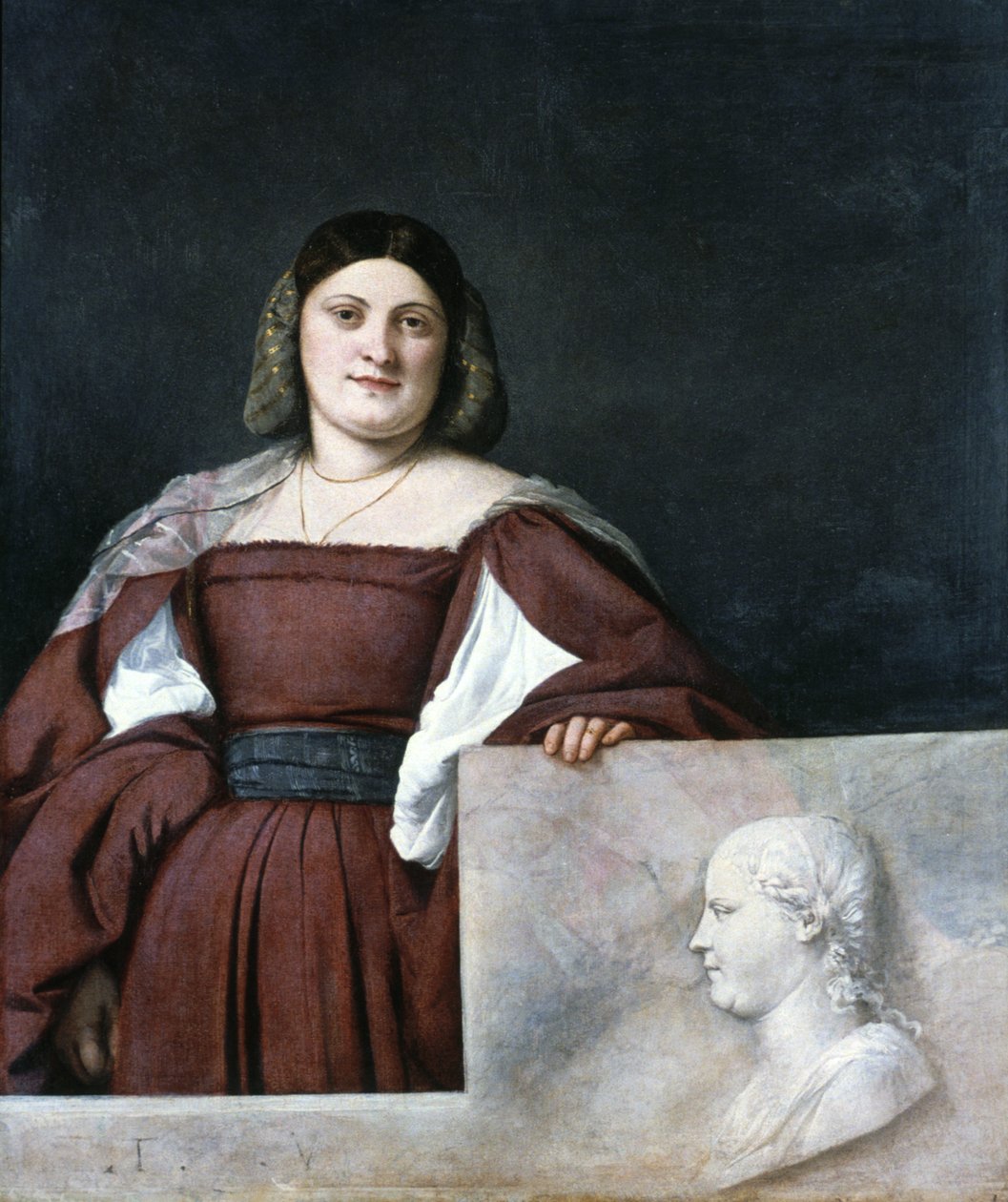 Porträtt av en dam, La Schiavona Den dalmatiska kvinnan, c1510-1512 av Tiziano Vecelli