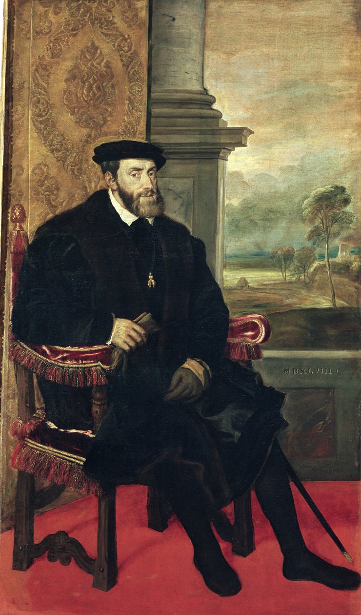 Sittande porträtt av kejsar Karl V, 1548 av Tiziano Vecelli