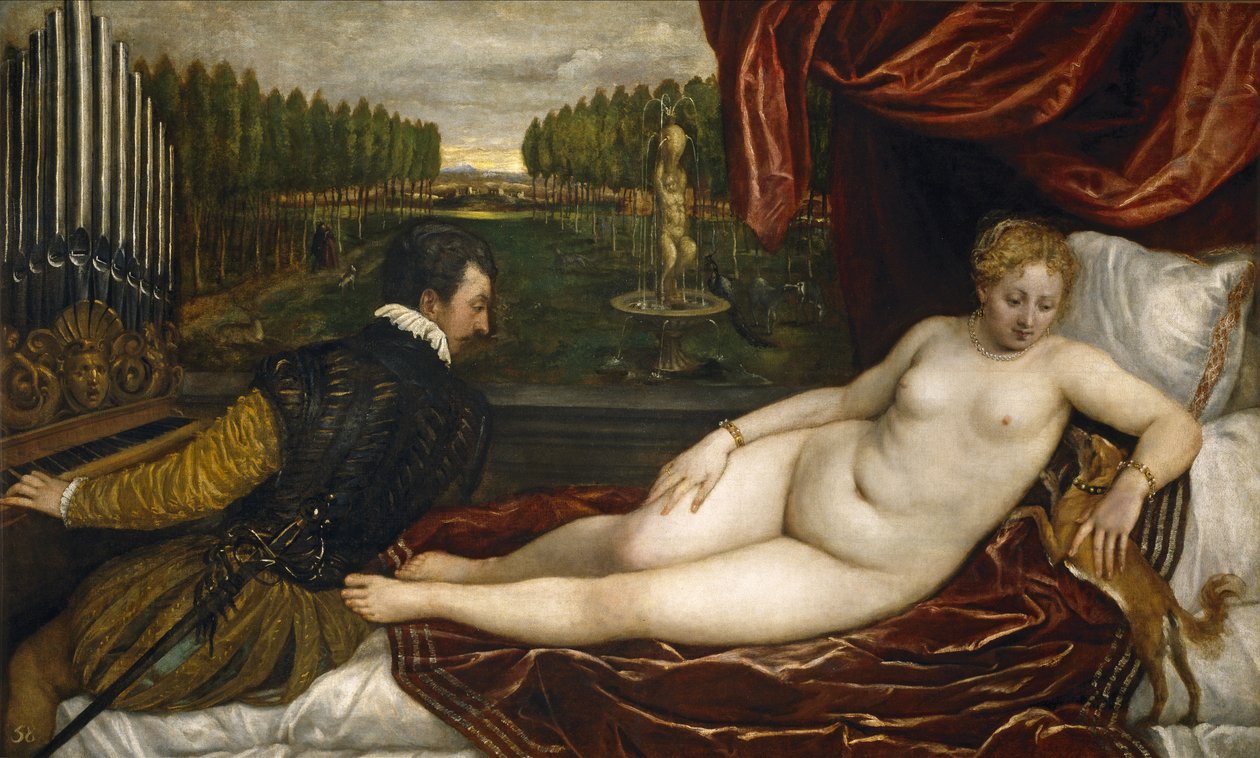 Venus, en organist och en liten hund av Tiziano Vecelli
