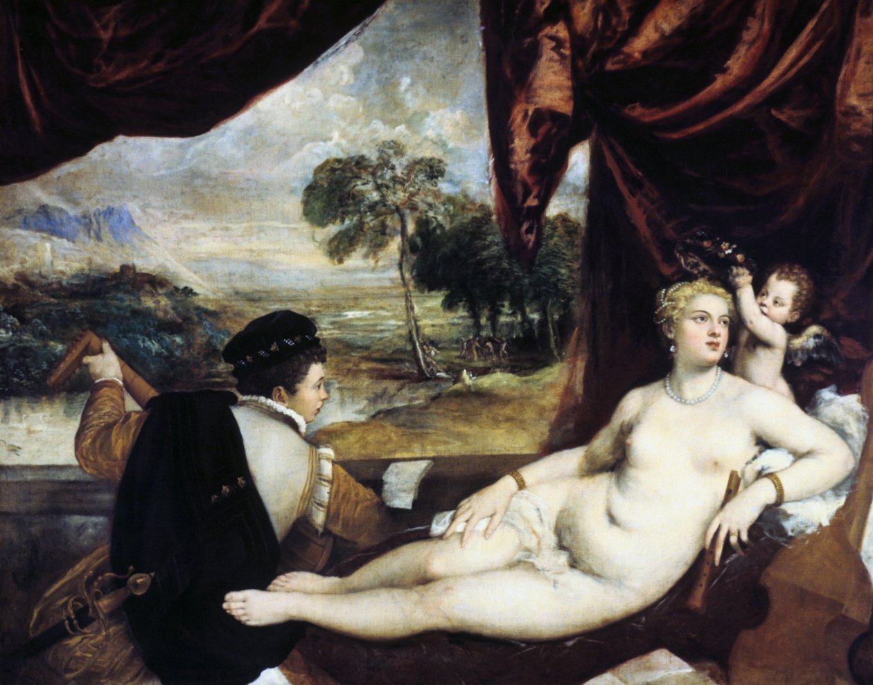Venus och lutspelaren, c1565-1570 av Tiziano Vecelli