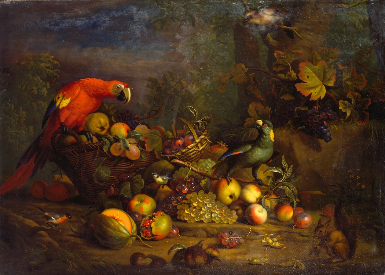 Parrots and Fruit with Other Birds and a Squirrel av Tobias Stranover