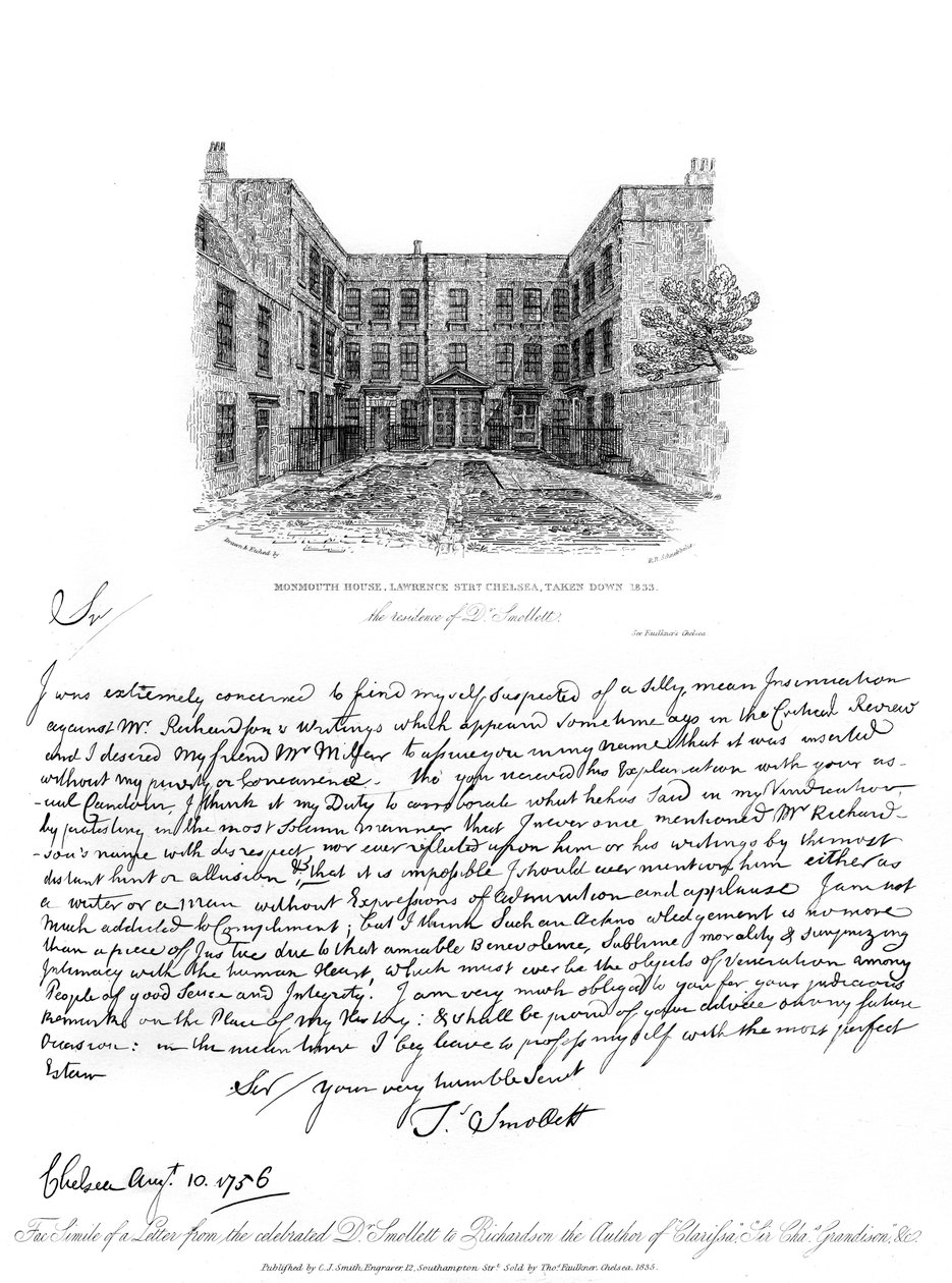 Ett brev från Dr Smollett till Samuel Richardson, 1756, 1840. av Tobias George Smollett