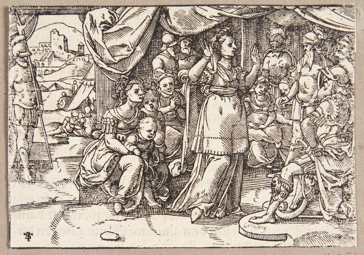 Veturia och Volumnia ber Coriolanus att skona Rom av Tobias Stimmer