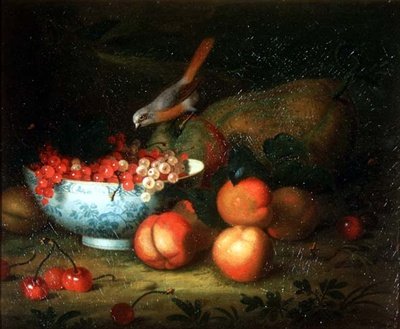 Stilleben av frukt med en fink av Tobias Stranover