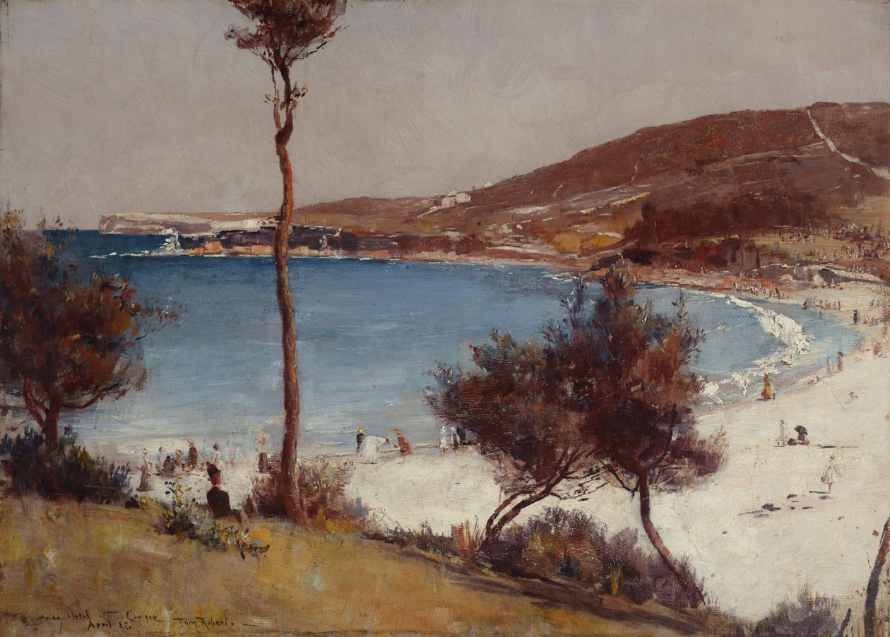 Holiday sketch at Coogee av Tom Roberts