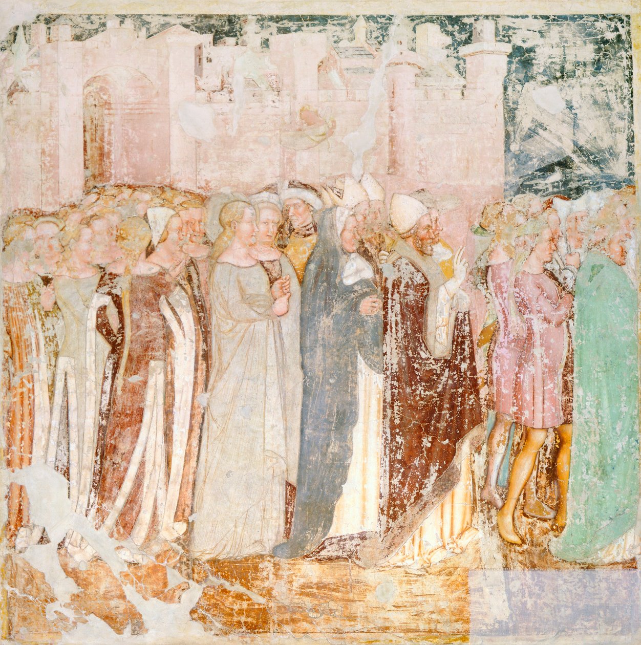 Kuondoka kutoka Roma, maelezo kutoka Legend of St Ursula na Tommaso da Modena (1326-1379), fresco, maelezo, Kanisa la Santa Caterina, Trevisoswed av Tomaso da (late 15th century) Modena