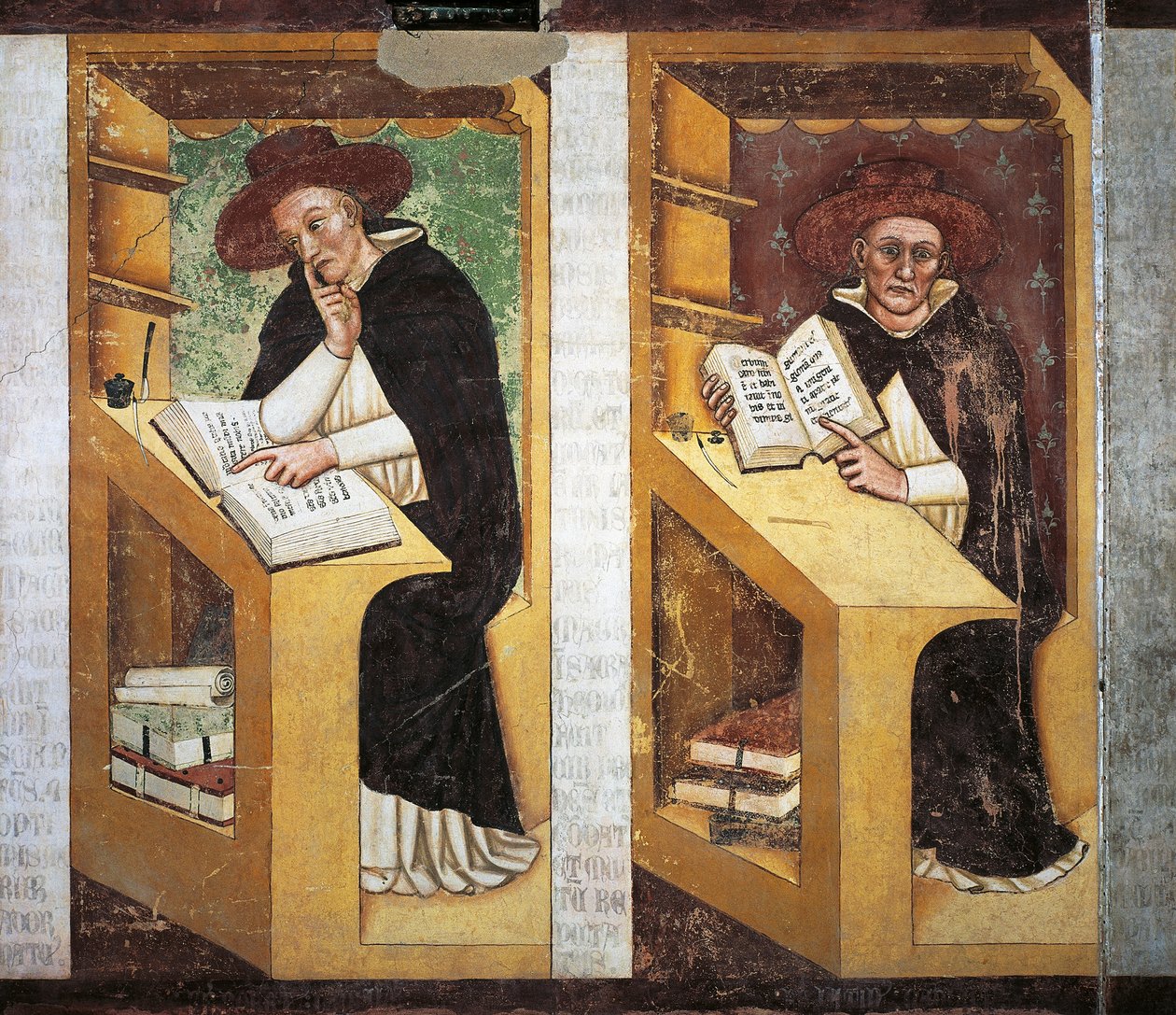 Dominikanska munkar, detalj från cykeln av fyrtio lysande medlemmar av Dominikanerorden, av Tommaso da Modena (1326-1379), fresk, detalj, Dominikanska kloster, Treviso, Italien av Tomaso da (late 15th century) Modena