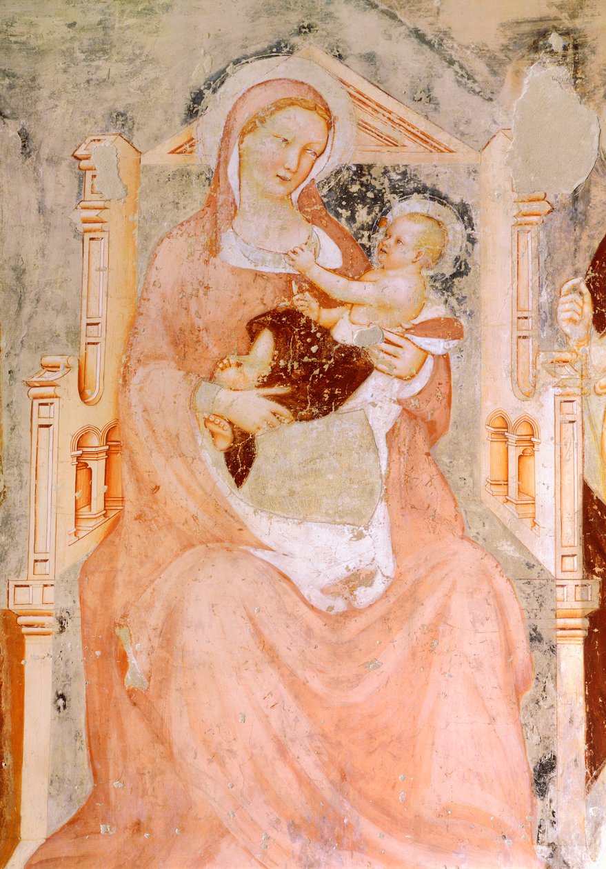 Madonna och barn, av Tommaso da Modena (1326-1379), fresk, San Francesco-kyrkan, Treviso av Tomaso da (late 15th century) Modena