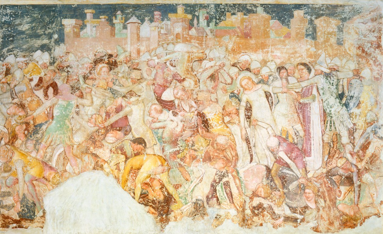 Martyrskap, detalj från Legend of St Ursula av Tommaso da Modena (1326-1379), fresk, detalj, Church of Santa Caterina, Treviso av Tomaso da (late 15th century) Modena