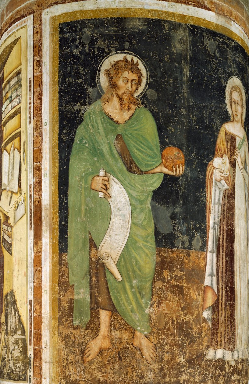 St Agnes och St John Baptist, detalj från kolumn dekorerad av Tommaso da Modena (1325 eller 1326-före 1379), fresk, St Nicholas Church, Treviso, Italien av Tomaso da (late 15th century) Modena
