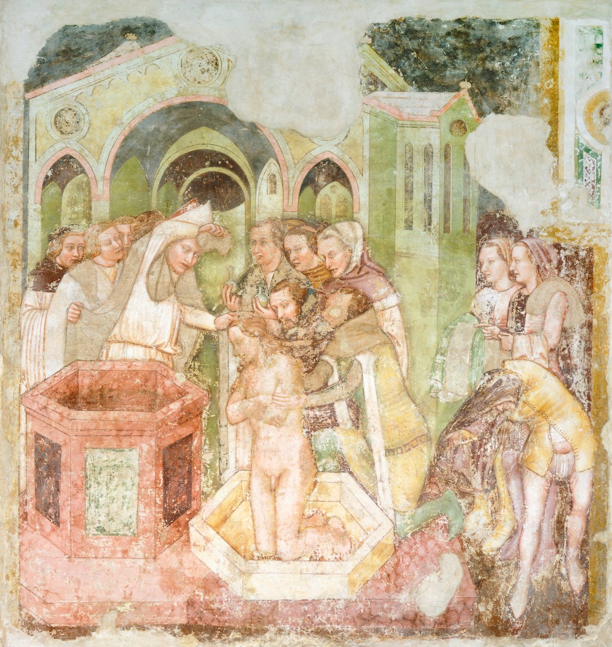 Prinsen av Englands dop, detalj från fresken Legend of St Ursula av Tomaso da (late 15th century) Modena
