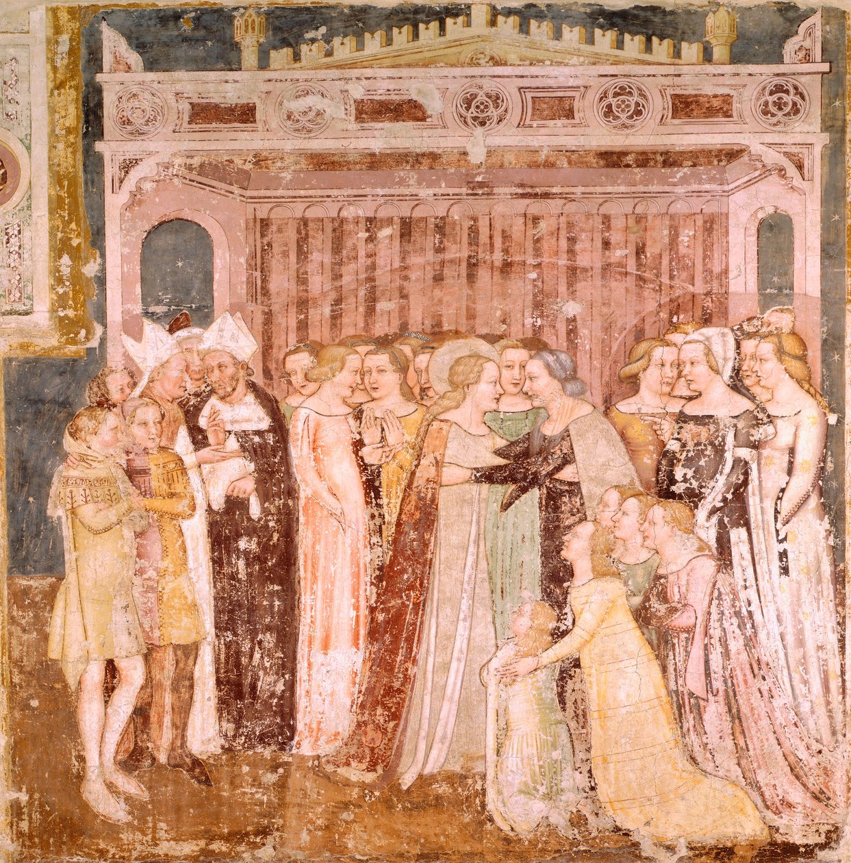 Avskedet, detalj från Legend of St Ursula av Tommaso da Modena (1326-1379), fresk, kyrkan Santa Caterina, Treviso av Tomaso da (late 15th century) Modena