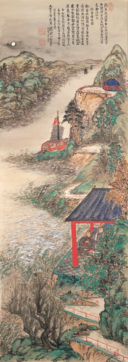 Abe-no-Nakamaro Writing Nostalgic Poem While Moon-viewing av Tomioka Tessai