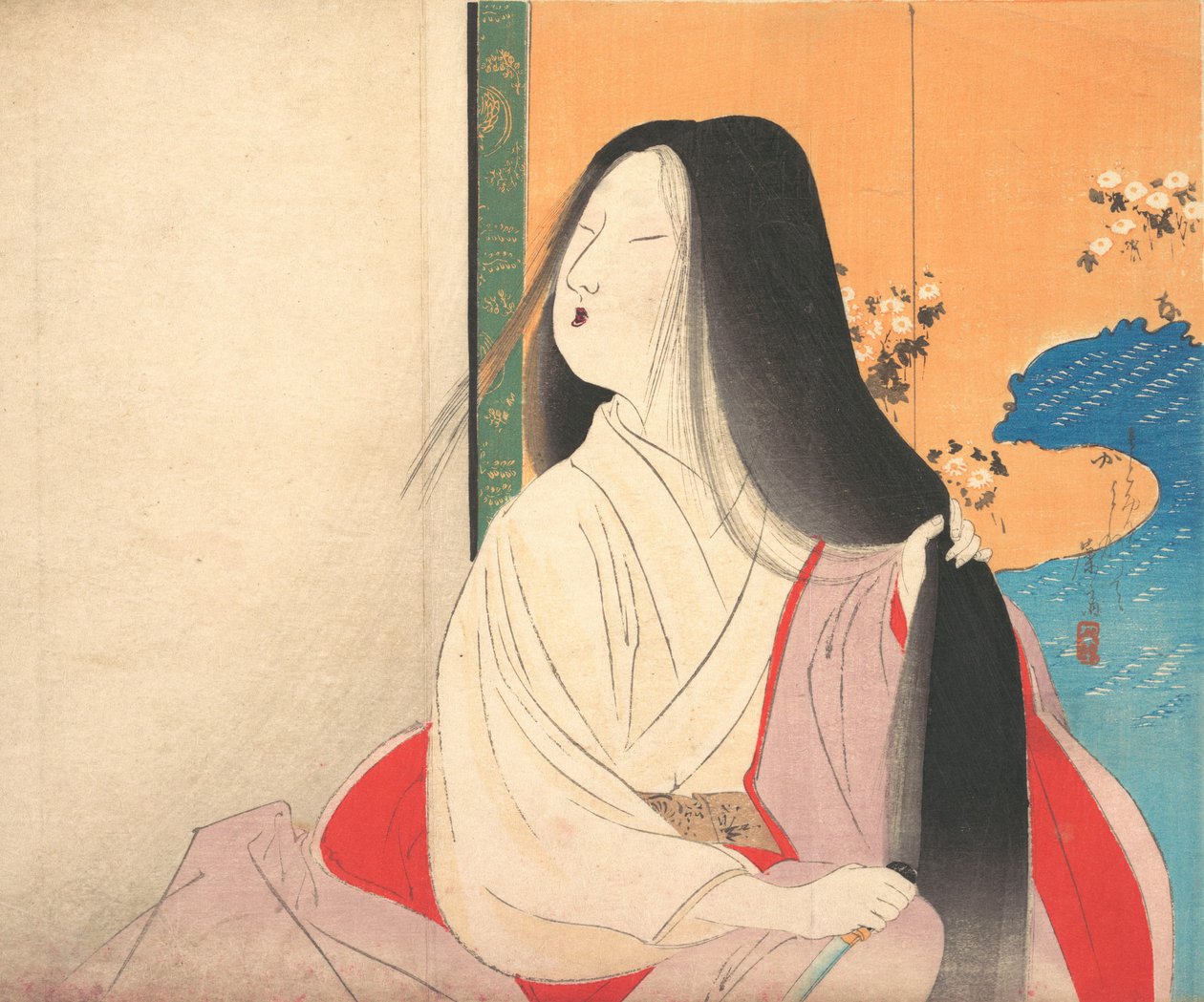 Lady Kesa från kuchie frontispice av en roman, ca. 1906. av Tomioka Eisen