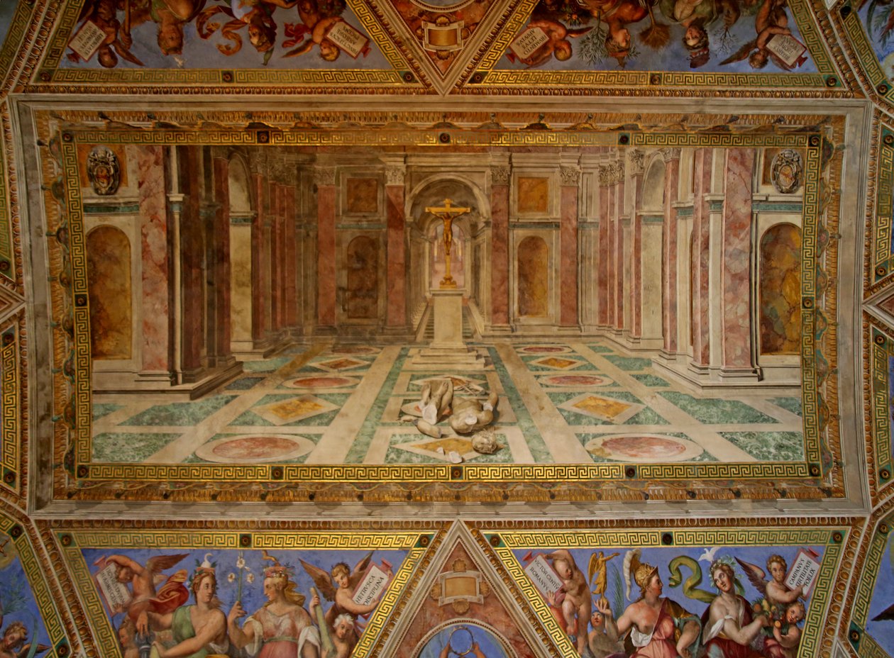 Taket i Constantine Room: idolernas fall och kristendomens triumf, 1582 av Tommaso Laureti