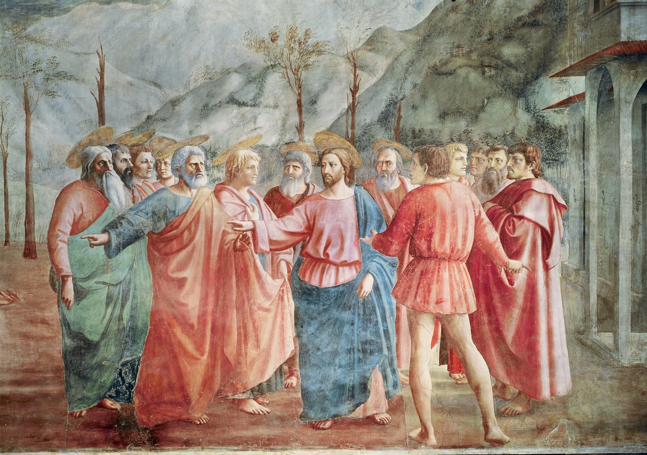 Detalj av Kristus och hans lärjungar, från The Tribute Money, c.1427 (detalj av 31642) av Tommaso Masaccio