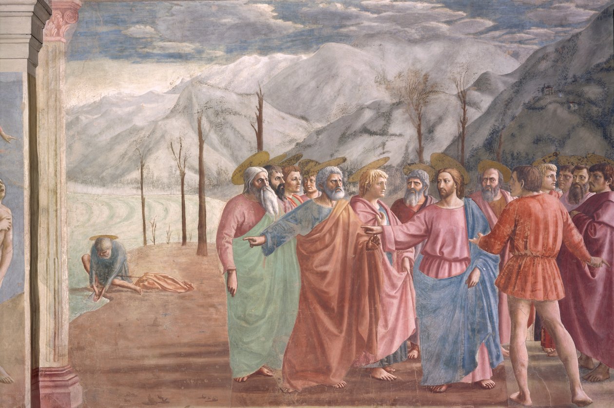 Tributpengar, från Brancacci-kapellet, ca 1426 (detalj av 31642) av Tommaso Masaccio