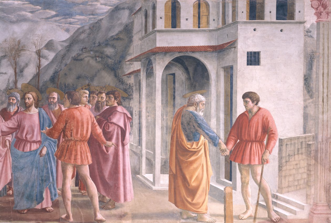 Tribute Money, från Brancacci-kapellet, ca 1426 (detalj av 31642) av Tommaso Masaccio