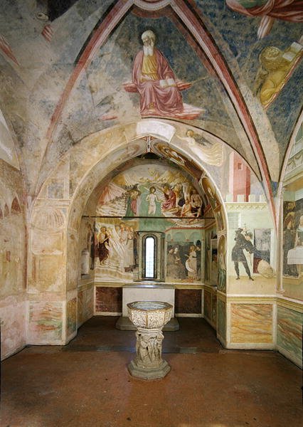 Baptisteriets inre med fresk föreställande scener från Johannes liv, av Tommaso Masolino da Panicale (1383-c.1447) av Tommaso Masolino da Panicale