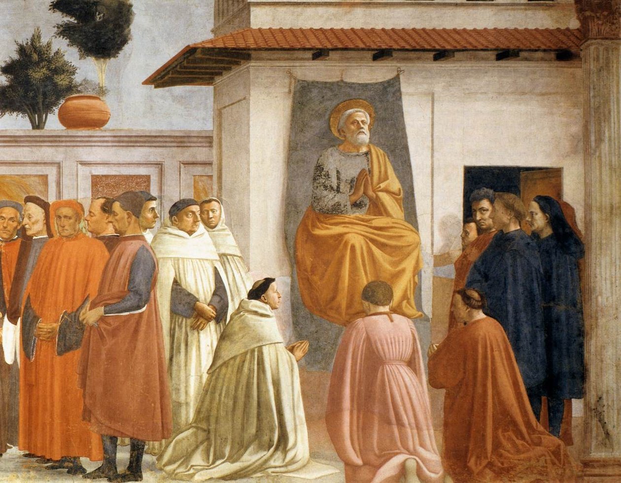 Raising of the Son of Theophilus and St Peter Enthroned (detail) av Tommaso si Ser Giovanni di Simone