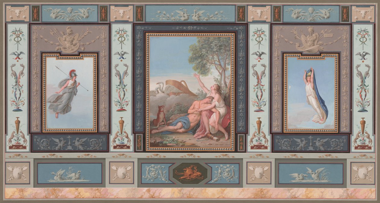 Utarbetade väggdekorationer med Venus och Adonis av Tommaso Bigatti