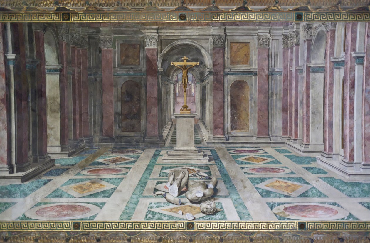 Kristendomens triumf, i Konstantins rum, Raphael Rooms, ca 1585 (fresk) av Tommaso Laureti