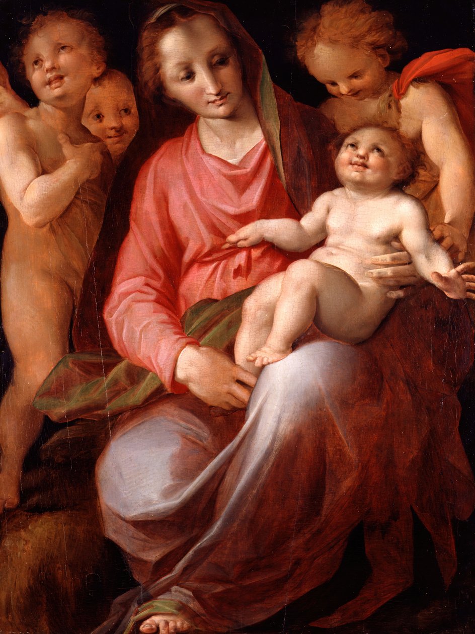 Madonna och barn med spädbarnet St John, 1570. av Tommaso Manzuoli