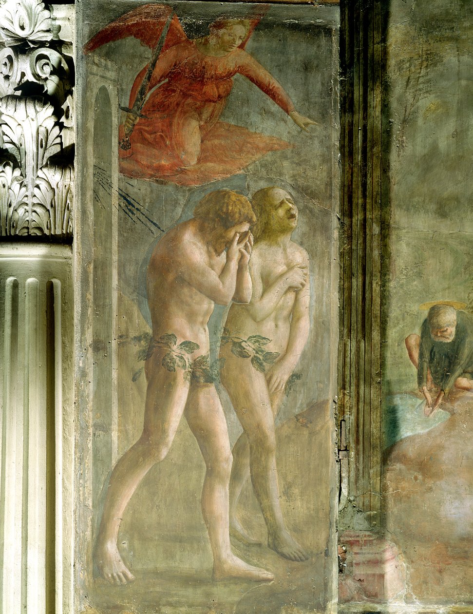 Adam och Eva förvisade från paradiset, ca 1427 (för-restaurering) (se även 30029 och 428037) av Tommaso Masaccio