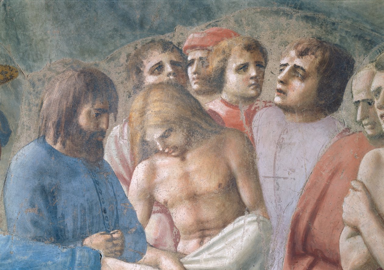 St. Peter som dopar neofyterna Detalj av ansikten i folkmassan, fresk ca 1427 se även 63311 av Tommaso Masaccio