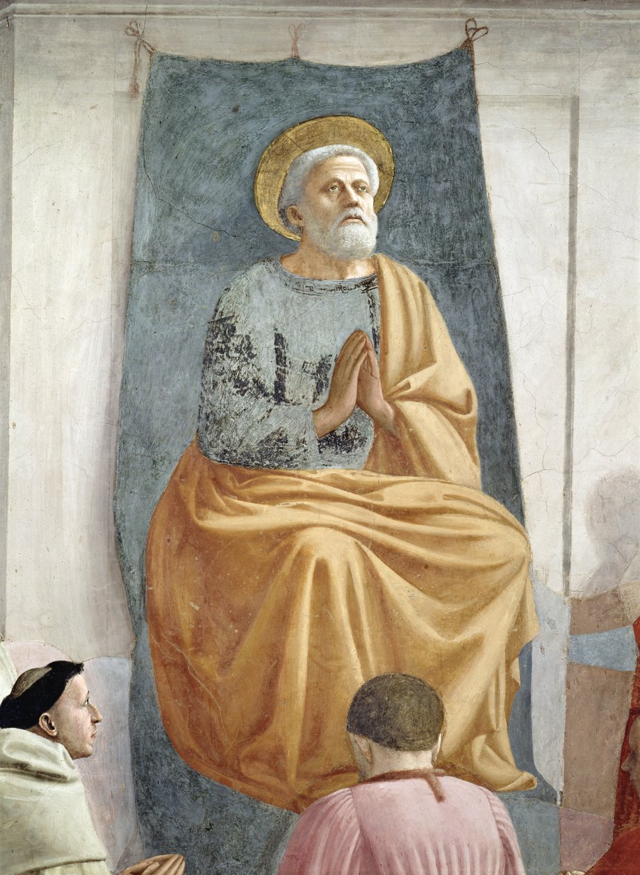 St. Peter tronade som förste biskop av Antiokia, c.1427 detalj av 63302 fresk av Tommaso Masaccio