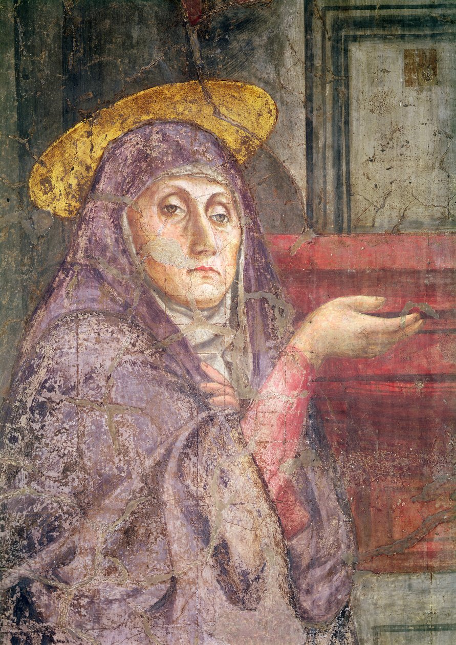 Den heliga treenigheten, detalj av Jungfru Marias huvud, 1427-28 (detalj av 173689) av Tommaso Masaccio