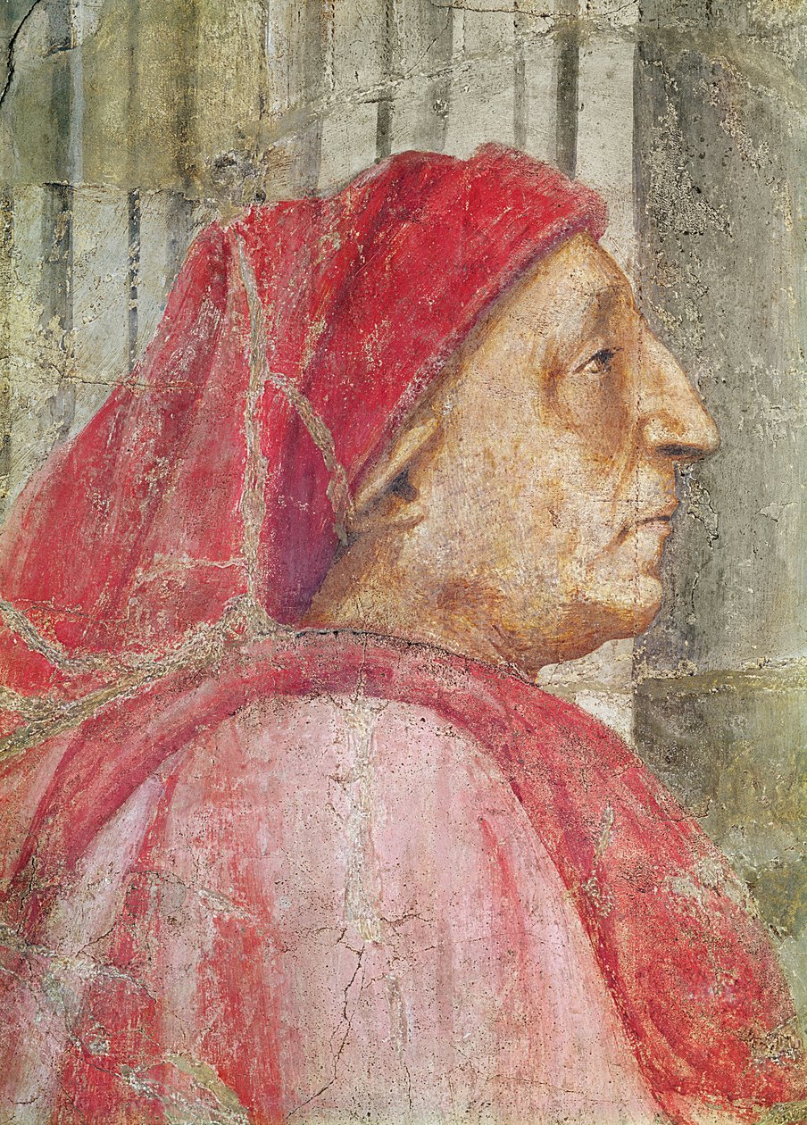 Den heliga treenigheten, detalj av huvudet på den manliga donatorn, 1427-28 Fresko detalj av 173689 av Tommaso Masaccio