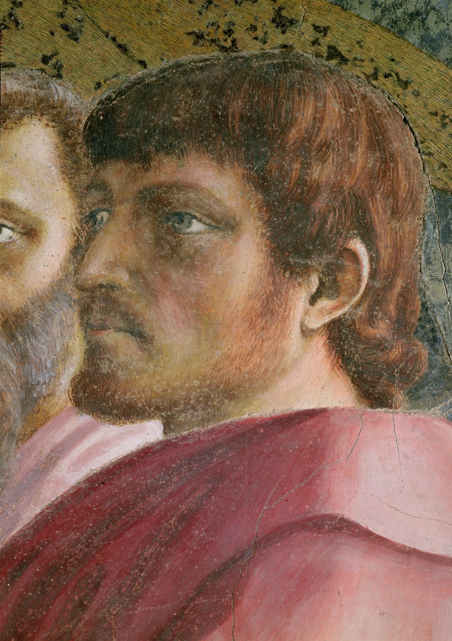 Tribute Money Head of an Apostle - detalj av 31642 c.1427 fresk av Tommaso Masaccio
