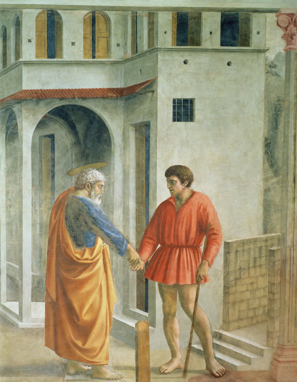 Hyllningspengar St. Peter betalar skatteindrivaren - detalj av 31642, fresk ca 1427 av Tommaso Masaccio