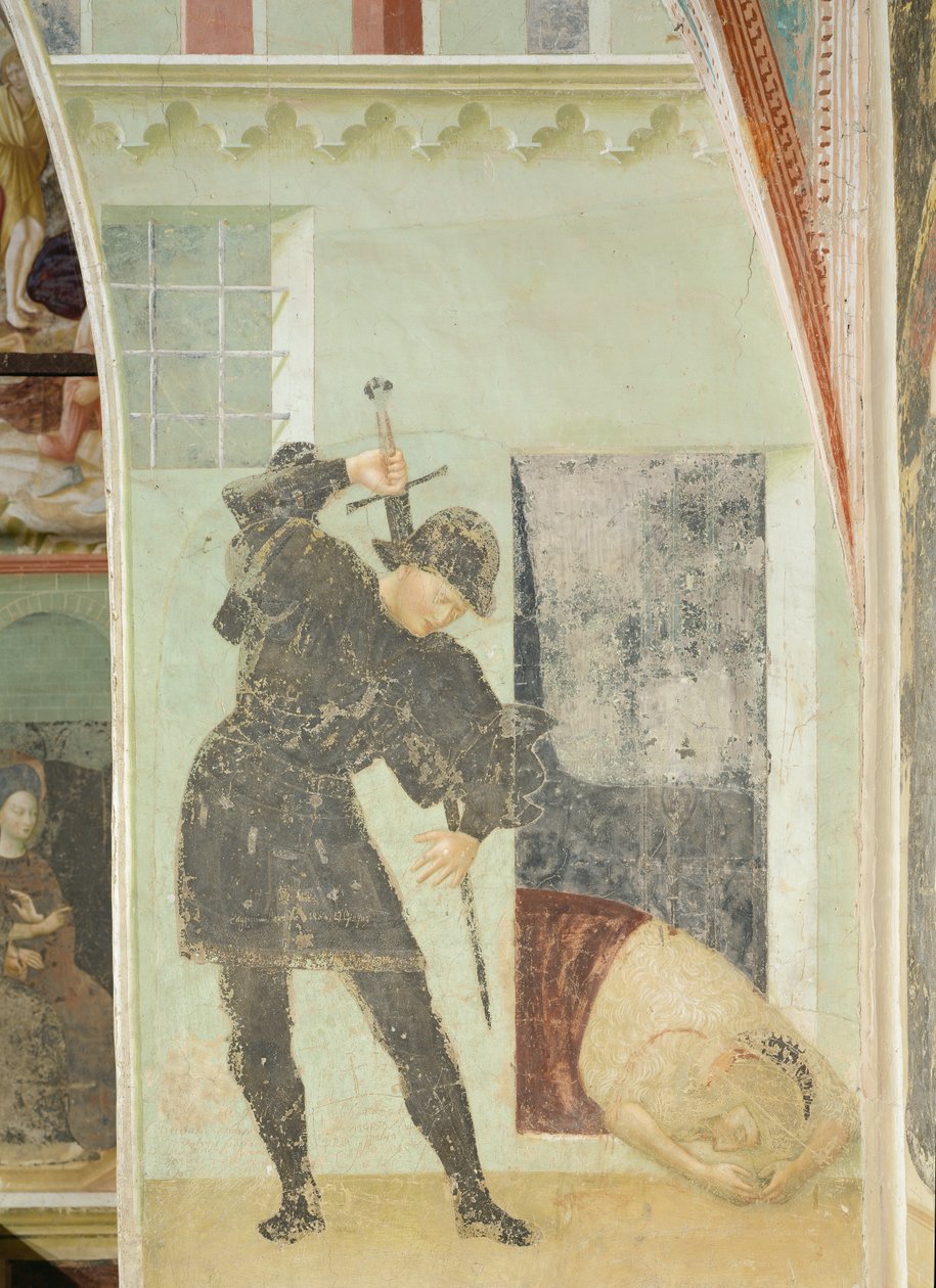 Johannes Döparens livscykel: Soldat på väg att halshugga Johannes Döparen av Tommaso Masolino da Panicale